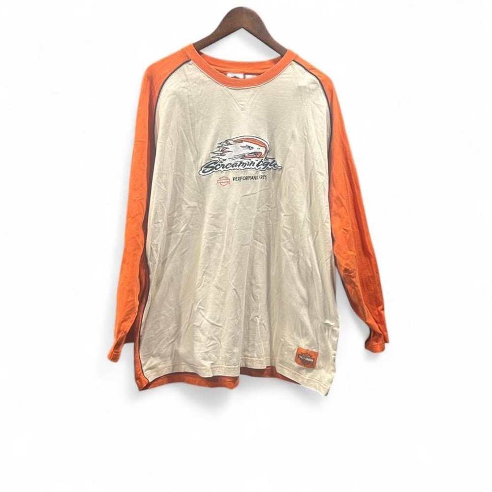 Orange‎ & cream vintage screaming Eagle embroidered 90s Harley Davidson tee 2X